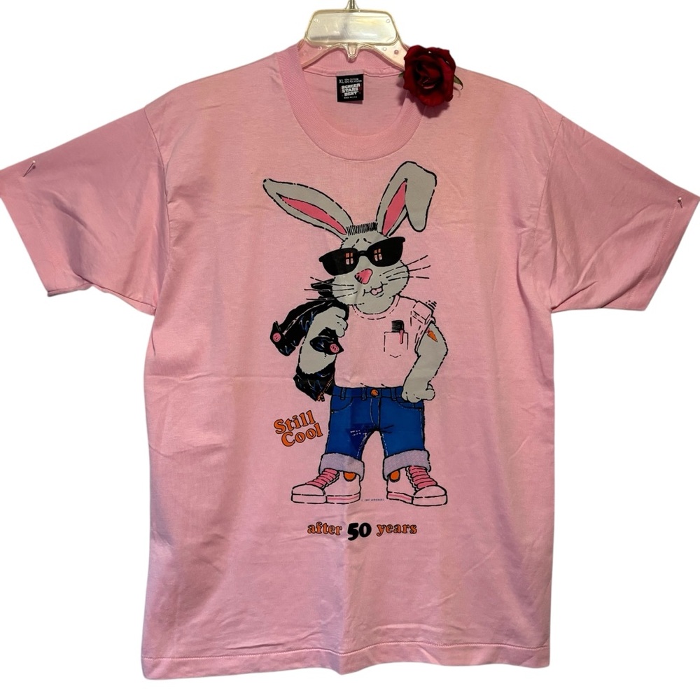 Screen Stars Best XL Pink Novelty 50Th birthday still cool tee shirt rabbit NWOT